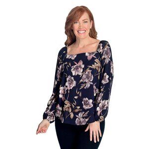 Kate & Mallory Printed Woven Bracelet Sleeve Convertible Neck Rounded Hem Top